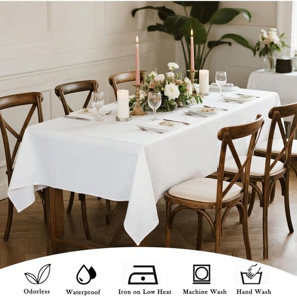 Durable 60x102 Inch White Rectangle Tablecloths - Stain & Wrinkle Resistant - Picture 6 of 9